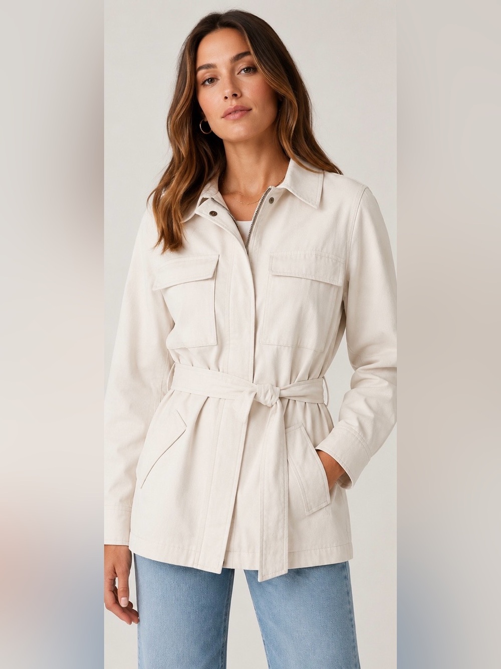 Greylin  Belted Utility Jacket Cotton Safari Military Style Small
